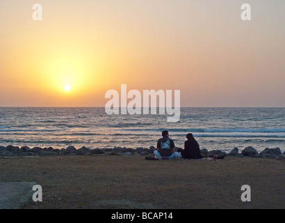 Jeddah people on the Corniche at the sunset Stock Photo