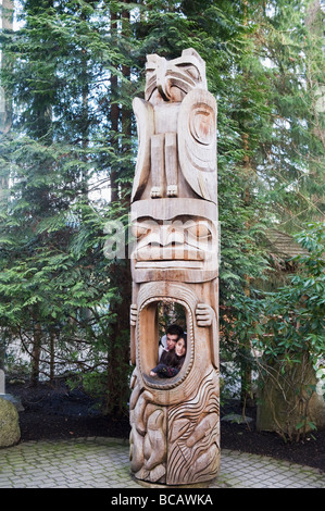 First Nation totem pole at Capilano Suspension Bridge and Park Vancouver British Columbia Canada Stock Photo