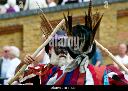 Dancers from the Dark Horse Border Morris side at a Folk Festival in Essex.  Photo by Gordon Scammell Stock Photo