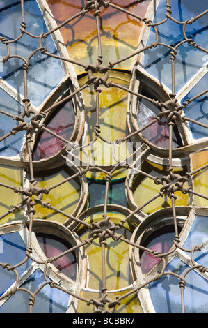 Church of Colonia Güell Detail of the windows Barcelona Catalonia Spain Stock Photo