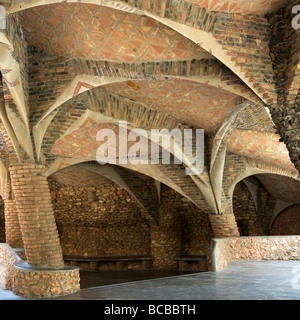 Colonia Güell Columns at the entrance of the crypt Barcelona Catalonia Spain Stock Photo