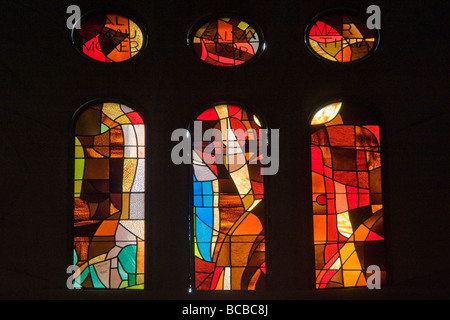La Sagrada Família or Expiatory Temple of the Holy Family Stained glass Barcelona Catalonia Spain Stock Photo