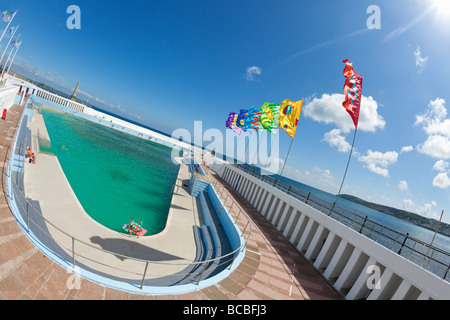 Jubilee Pool open air lido opened 1935 in summer sunshine Penzance Cornwall England UK United Kingdom GB Great Britain Stock Photo