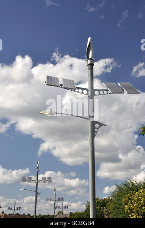 Solar energy combined wind and solar panels, Old Woking, Surrey, England, United Kingdom Stock Photo