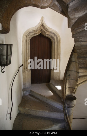 Doorway by double spiral, self supporting masonary staircase ,Alte Burg Stock Photo