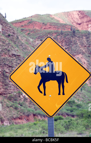 Horse and rider road sign, Route 33, Salta Province, Argentina Stock Photo