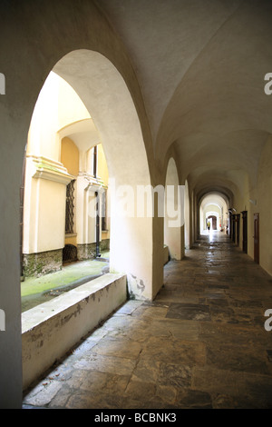 Stone flagged walkway at Mariatrost Basilica, pilgrimage church at the top of Purberg Hill in northeast Graz, Austria Stock Photo