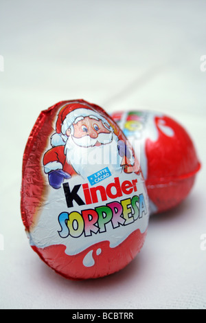 Italian Kinder Eggs Surprise (sorpresa = surpise). Made by Ferrero. Stock Photo