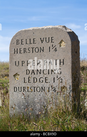 Sign to Dancing Ledge on the South West Coast Path near Swanage, Dorset, UK Stock Photo