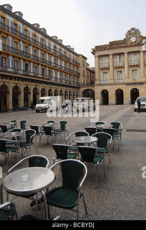 Empty courtyard cafe espresso bar in San Sebastian Spain Stock Photo