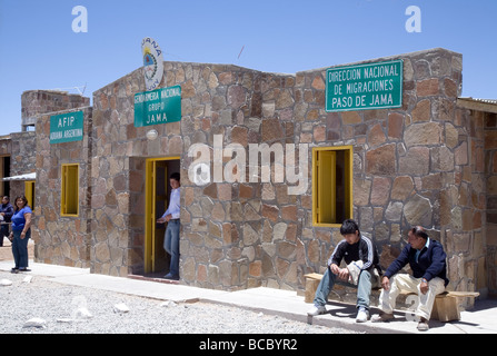 People waiting at the Argentine border crossing high in the Andes, Paso de Jama, Argentina