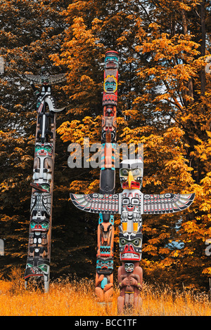 Totem pole in Stanley Park Vancouver City Canada North America Stock Photo