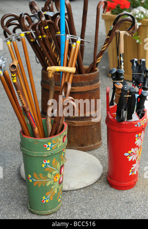 Wooden stands with various canes and pickles Stock Photo