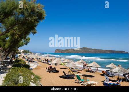 Beach outside the Santa Marina Hotel, Aghia Marina, near Chania, Chania Province, Crete, Greece Stock Photo