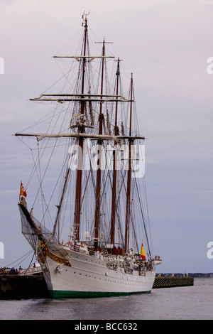 This is the Spanish Tall Ship Juan Sebastián de Elcano at dock in the Port of Pensacola Stock Photo