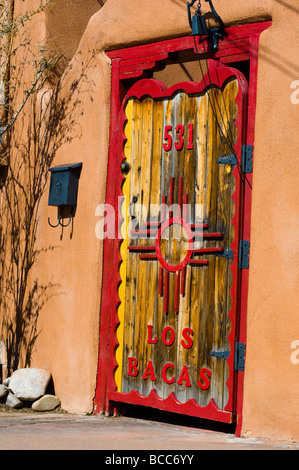 Wooden rustic entry door in Santa Fe NM Stock Photo