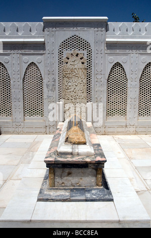 The marble tomb, restored, of Babur, 16th-century Moghul ruler, within the gardens he founded in Kabul, Afghanistan Stock Photo