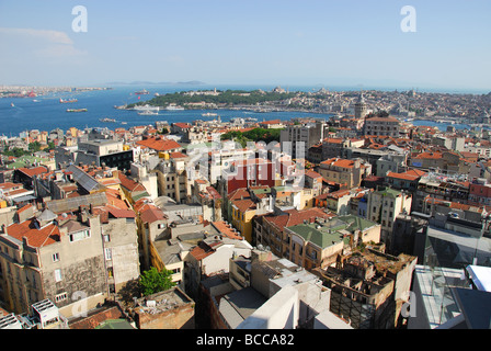 ISTANBUL, TURKEY. Rooftop view from Mikla restaurant over Beyoglu to the Golden Horn, Sultanahmet & the Sea of Marmara. 2009. Stock Photo