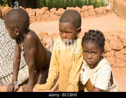 Burkina Faso. Lobi country. Children in the Sukala(traditional house). Stock Photo