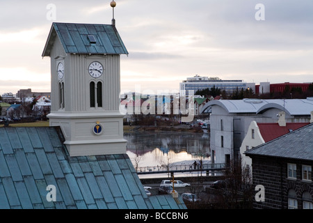 View over downtown Reykjavik as seen from famous Hotel Borg Stock Photo