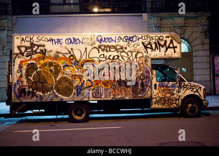 Truck with graffitti in New York City Stock Photo