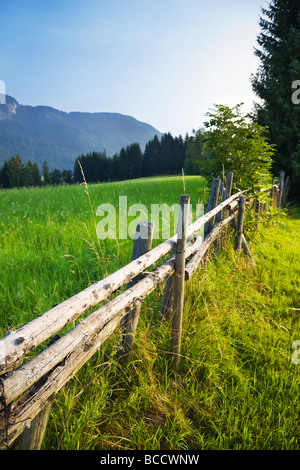 Alps traditional landscape Small wooden fence Stock Photo