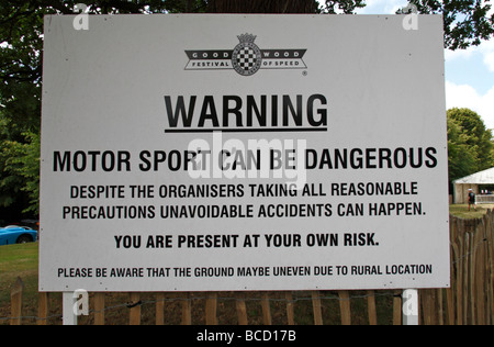 One of several warning notices around the Hillclimb track at the Goodwood Festival of Speed in July 2009. Stock Photo