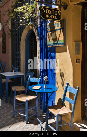 Taverna and Hotel in the Old Town near the Venetian Harbour, Chania, Crete, Greece Stock Photo