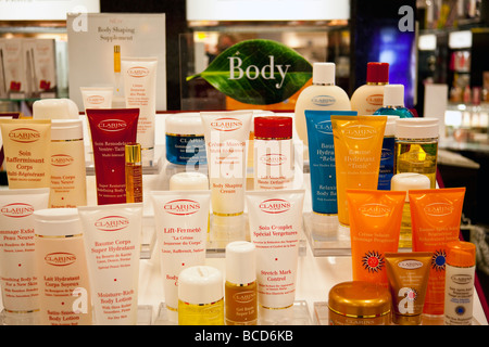Clarins beauty creams on sale at Sears, Coquitlam Centre Mall, Barnet Highway, Coquitlam, BC, Canada Stock Photo