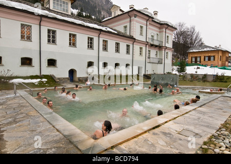 Swimming pool with thermal water Pré Saint Didier Spa Aosta Italy Stock Photo