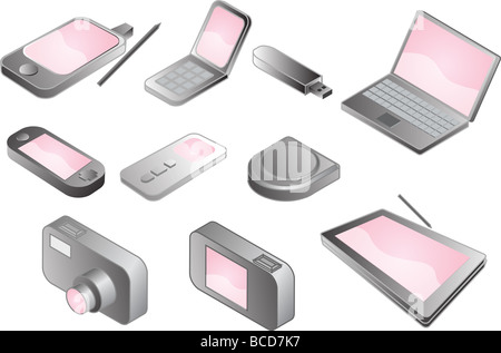 Illustration of various electronic gadgets in isometric format Stock Photo