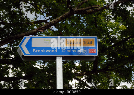 New cycle route sign to Brookwood on the Basingstoke Canal at Kiln Bridge St John s Woking Surrey UK In June 2008 Woking Borough Stock Photo