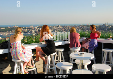 ISTANBUL, TURKEY. Mikla's rooftop bar with a view at the Marmara Pera Hotel in Beyoglu district. 2009. Stock Photo