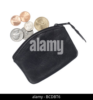 black leather purse elevated view Stock Photo