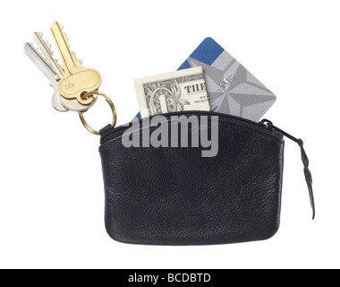 black leather purse elevated view Stock Photo