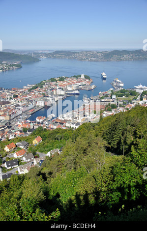 City view from Mount Fløyen, Fløibanen Funicular Railway, Bergen, Hordaland, Norway Stock Photo