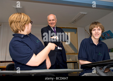 Conservative MP Iain Duncan Smith on a visit to a school for pupils with Hemiplegia and other moderate learning disabilities. Stock Photo