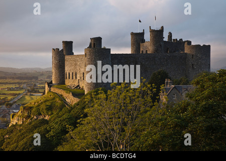 Last light on Harlech Castle, Snowdonia National Park, Wales Stock Photo