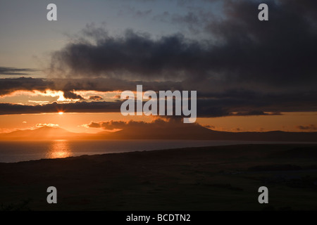 Sunset over Morfa Harlech and view towards the Lleyn Peninsula from Harlech, Snowdonia National Park,  Wales Stock Photo