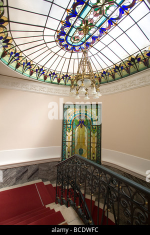 Staircase and stained glass in the Palatinus Hotel Pecs Hungary Pecs has been chosen as the 2010 European City of Culture Stock Photo