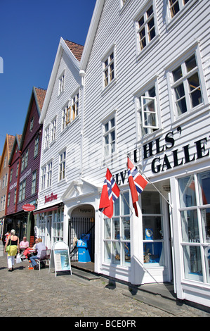 18th Century wooden warehouses, Bryggen, Bergen, Hordaland, Norway Stock Photo