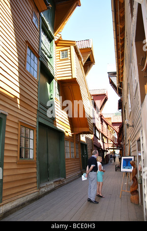 18th Century wooden warehouses, Bryggen, Bergen, Hordaland, Norway Stock Photo