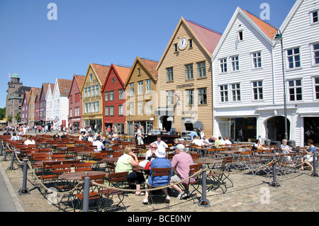 18th Century wooden warehouses, Bryggen, Bergen, Hordaland, Norway Stock Photo