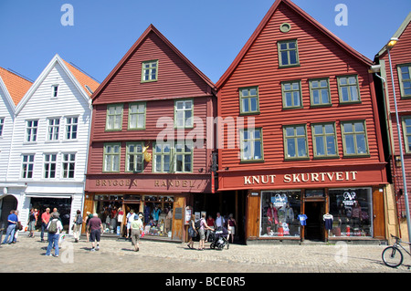 18th Century wooden warehouses, Bryggen, Bergen, Hordaland, Norway Stock Photo