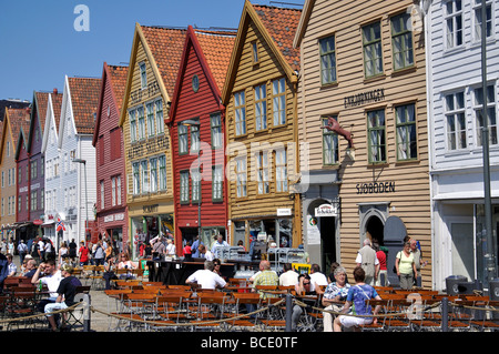 18th Century wooden warehouses, Bryggen, Bergen, Hordaland, Norway Stock Photo