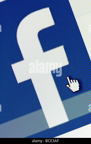 Macro screenshot of the distinctive “F” logo on the Facebook social networking website (Editorial use only). Stock Photo