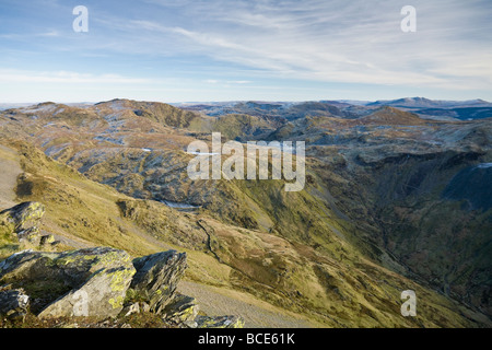 View North over the Moelwyn range from the summit of Cnicht near Croesor Snowdonia Wales Stock Photo
