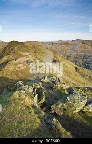 View North over the Moelwyn range from the summit of Cnicht near Croesor Snowdonia Wales Stock Photo