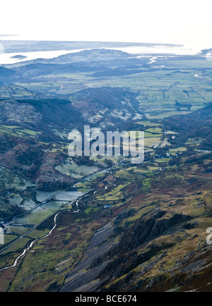 The view out to Cardigan Bay from the summit of Cnicht near Croesor Snowdonia Wales Stock Photo