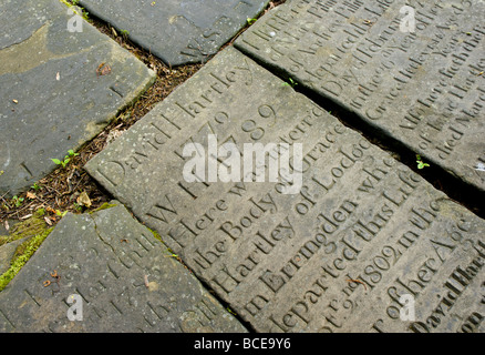 The gravestone of David Hartley, 'King' of the Cragg Vale Coiners in the old churchyard, Heptonstall, West Yorkshire, England UK Stock Photo